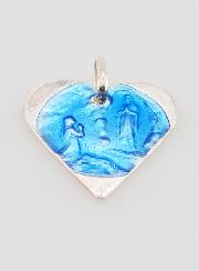Médaille Notre Dame de Lourdes Coeur en Argent et Email -18mm
