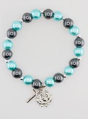 Bracelet Dizainier en Perles d'Hématite et Nacre Bleue