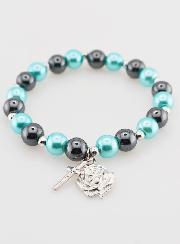 Bracelet Dizainier en Perles d'Hématite et Nacre Bleue