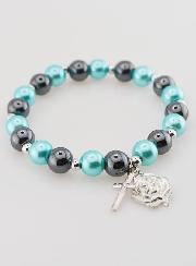 Bracelet Dizainier en Perles d'Hématite et Nacre Bleue