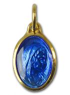 Médaille Profil Sainte Vierge Marie Dorée Email Bleu Ovale - 17mm