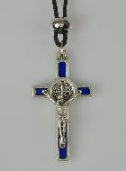 Pendentif Croix de Saint Benoit Métal - Bleu - 4cm