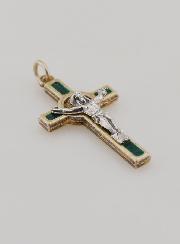 Pendentif Croix de Saint Benoit Métal - Vert - 4cm