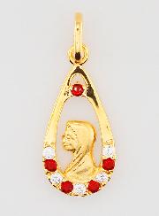 Pendentif Goutte Vierge Marie - Diamant Strass Rubis Plaqué Or