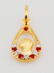 Pendentif Goutte Vierge Marie - Diamant Strass Rubis Plaqué Or