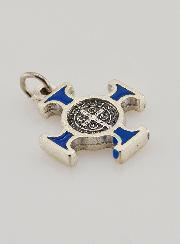 Pendentif Croix de Saint Benoit Métal - Bleu - 2cm