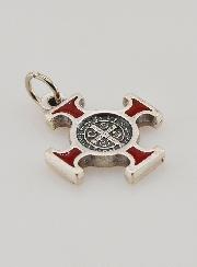 Pendentif Croix de Saint Benoit Métal - Rouge - 2cm