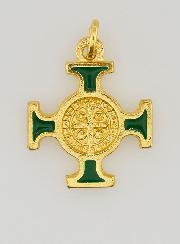 Pendentif Croix de Saint Benoit Dorée - Verte - 2cm