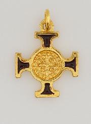 Pendentif Croix de Saint Benoit Dorée - Marron - 2cm