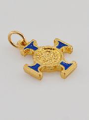 Pendentif Croix de Saint Benoit Dorée - Bleue - 2cm