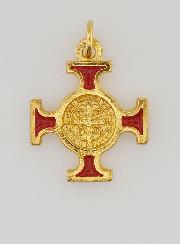 Pendentif Croix de Saint Benoit Dorée - Rouge - 2cm