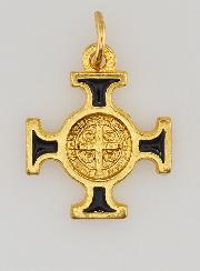Pendentif Croix de Saint Benoit Dorée - Noir - 2cm