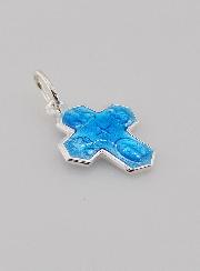 Pendentif Croix de Saints en Argent et Email Bleu - 16mm