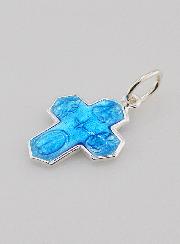Pendentif Croix de Saints en Argent et Email Bleu - 16mm