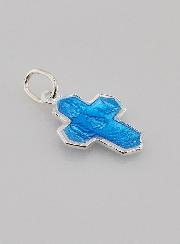 Pendentif Croix de Saints en Argent et Email Bleu - 16mm
