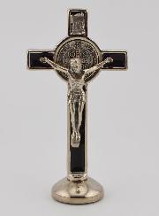 Croix de Saint Benoît Argenté sur Socle - Noir
