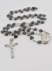 Chapelet en Perles Coeur Hématite Médaille Miraculeuse - Chaîne Argentée