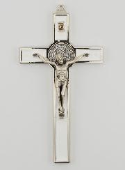 Crucifix Croix de Saint Benoit - Métal Blanc