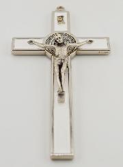 Crucifix Croix de Saint Benoit - Métal Blanc