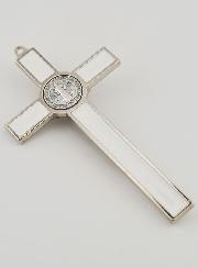 Crucifix Croix de Saint Benoit - Métal Blanc