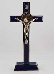 Crucifix Croix de Saint Benoit sur Socle - 20cm - Métal Bleu
