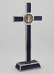Crucifix Croix de Saint Benoit sur Socle - 20cm - Métal Bleu