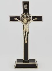 Croix de Saint Benoit sur Socle - 20cm - Métal Marron