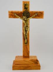 Croix de Saint Benoit en Bois d'Olivier - Socle Coffret