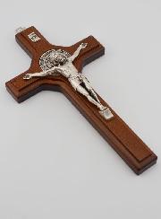 Crucifix Croix de Saint Benoit en Bois Foncé - 21cm
