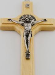 Crucifix Croix de Saint Benoit en Bois Ton Clair - 21cm