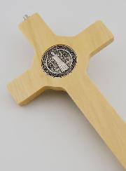 Crucifix Croix de Saint Benoit en Bois Ton Clair - 21cm