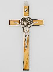 Crucifix Croix de Saint Benoit en Bois d'Olivier - 21cm