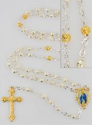 Chapelet de Lourdes en Perles d'Argent et Plaqué Or - 50cm