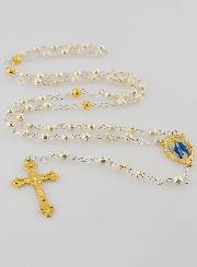 Chapelet de Lourdes en Perles d'Argent et Plaqué Or - 50cm