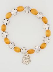 Bracelet Chapelet Bois et Croix Argent