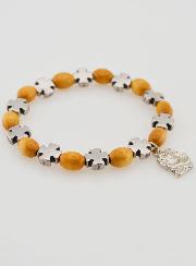 Bracelet Chapelet Bois et Croix Argent