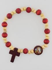 Bracelet Chapelet Dizainier en Bois 2 Tons - Médaille de Lourdes