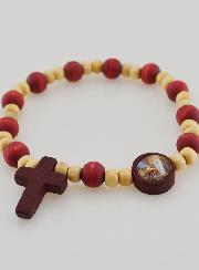 Bracelet Chapelet Dizainier en Bois 2 Tons - Médaille de Lourdes