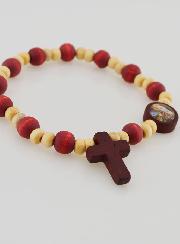Bracelet Chapelet Dizainier en Bois 2 Tons - Médaille de Lourdes