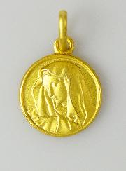 Médaille Vierge Marie au Voile en Plaqué Or - 12mm