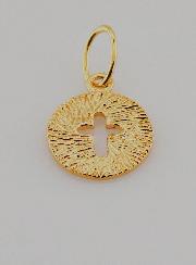 Médaille Croix Lumineuse en Plaqué Or Poli 18 Carats - 13mm