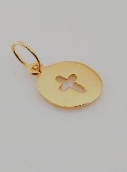 Médaille Croix Lumineuse en Plaqué Or Poli 18 Carats - 13mm