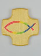 Croix Enfant en Bois d'Erable - Poisson Chrétien Ichtus