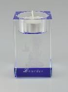 Bougeoir en Verre Notre Dame de Lourdes Bleue - 8 cm