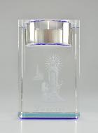 Bougeoir en Verre Notre Dame de Lourdes Bleue