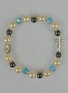 Bracelet Chapelet Cristal Bleu - Nacre et Perles Noires