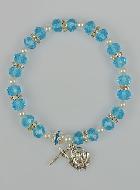 Bracelet Chapelet Cristal Bleu Ciel + Médaille de Lourdes + Croix