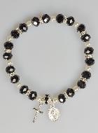 Bracelet Chapelet Cristal Noir + Médaille de Lourdes + Croix