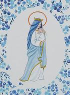 Carte de Baptême - Vierge Couronnée à l'Enfant Jésus