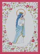 Carte de Baptême - Vierge Couronnée à l'Enfant Jésus - Rose